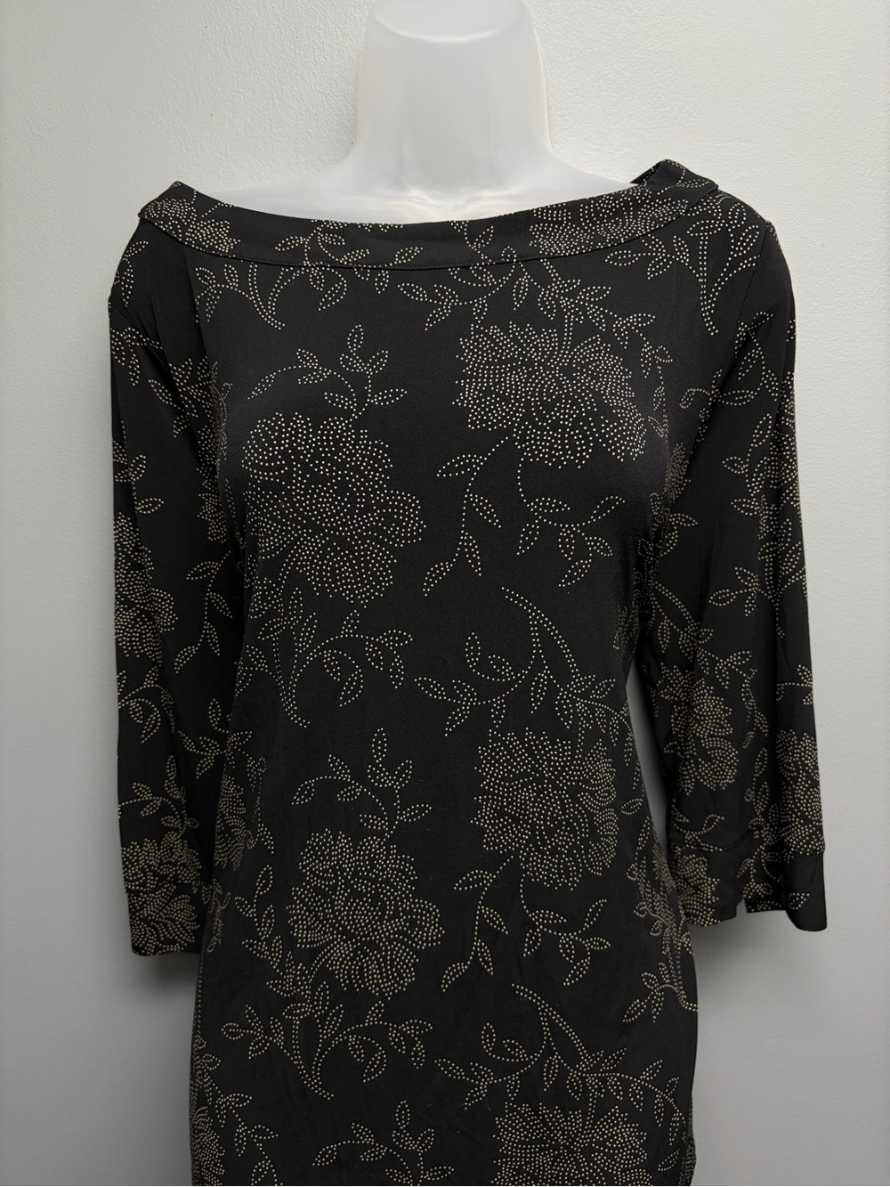 Maternity Black Floral Dot-Print Boatneck Top